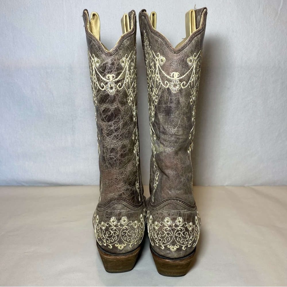 Corral Cowgirl Boots Crater Bone Embroidery Leather Western Snip Toe Women 7.5 M - Picture 7 of 10